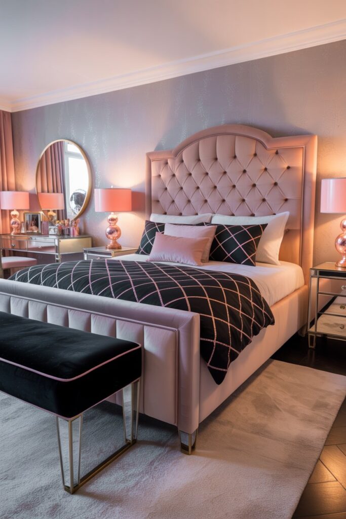 black and pink bedroom