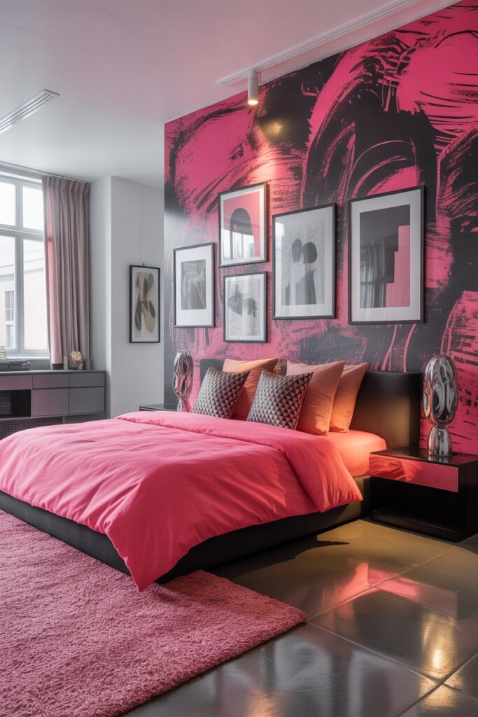 black and pink bedroom