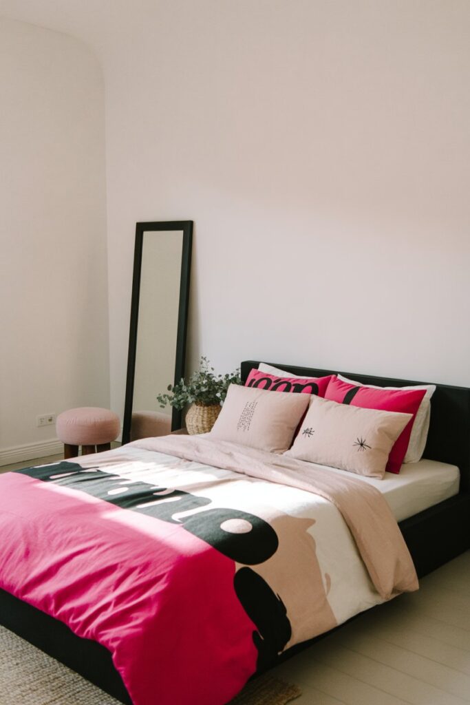 black and pink bedroom