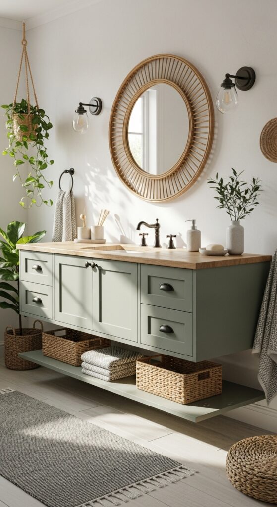 Sage Green Boho Bathroom Decor Ideas