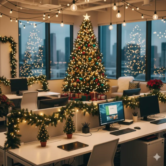14 Office Christmas Decoration Ideas That Bring Cozy Holiday Cheer to Work