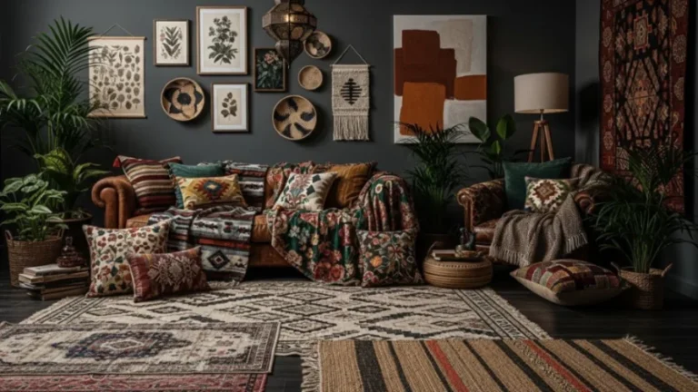 12 Dark Boho Living Room Ideas with Leather Couch and Plants