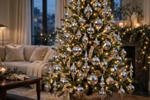 80s glam christmas decor ideas mirrored ornament christmas tree