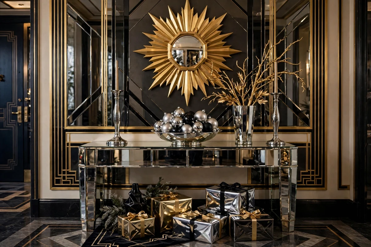 80s glam christmas decor ideas neo deco glam entryway