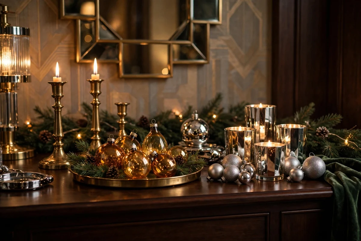 80s glam christmas decor ideas warm brass glam touches