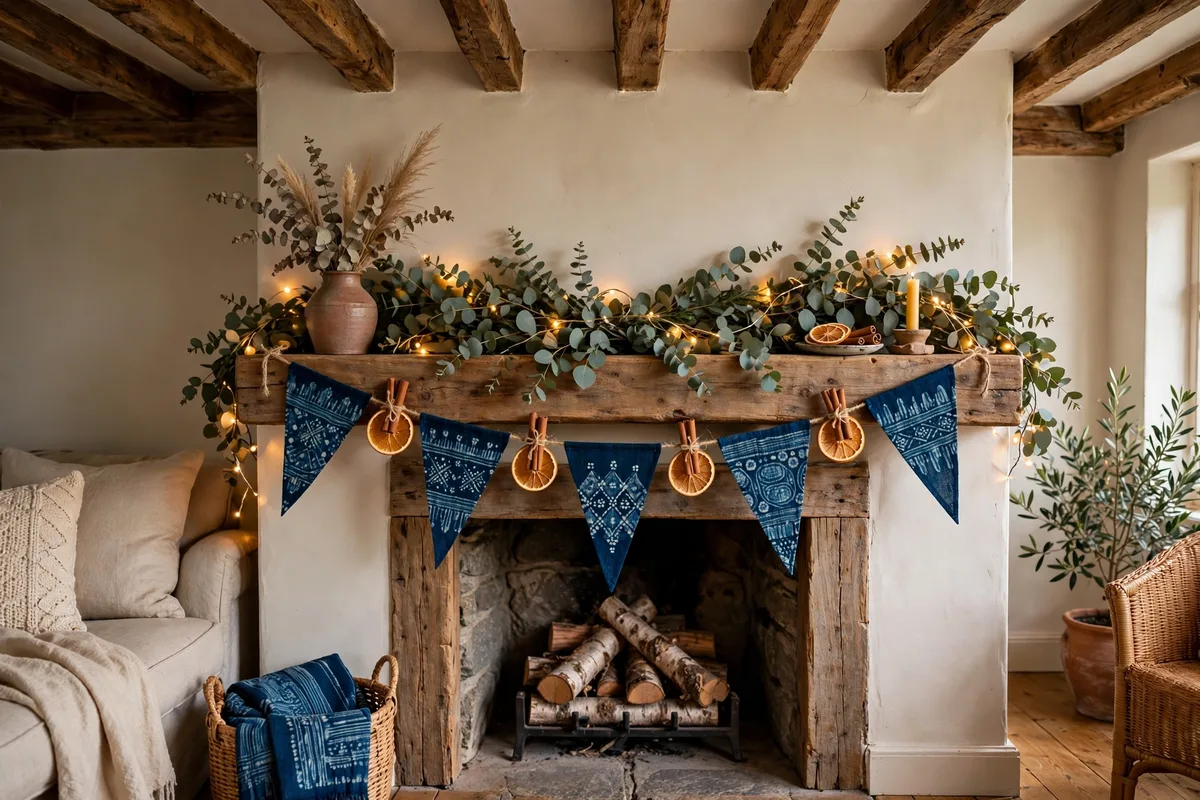 afrohemian christmas decor ideas adire fabric garland
