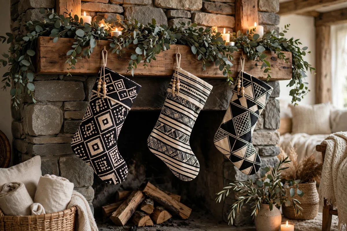 afrohemian christmas decor ideas african mudcloth christmas stockings