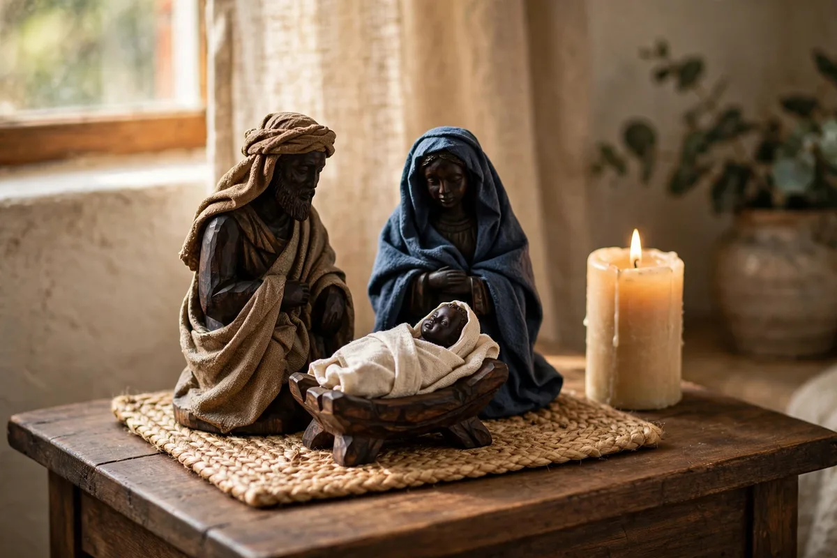 afrohemian christmas decor ideas african wooden nativity scene