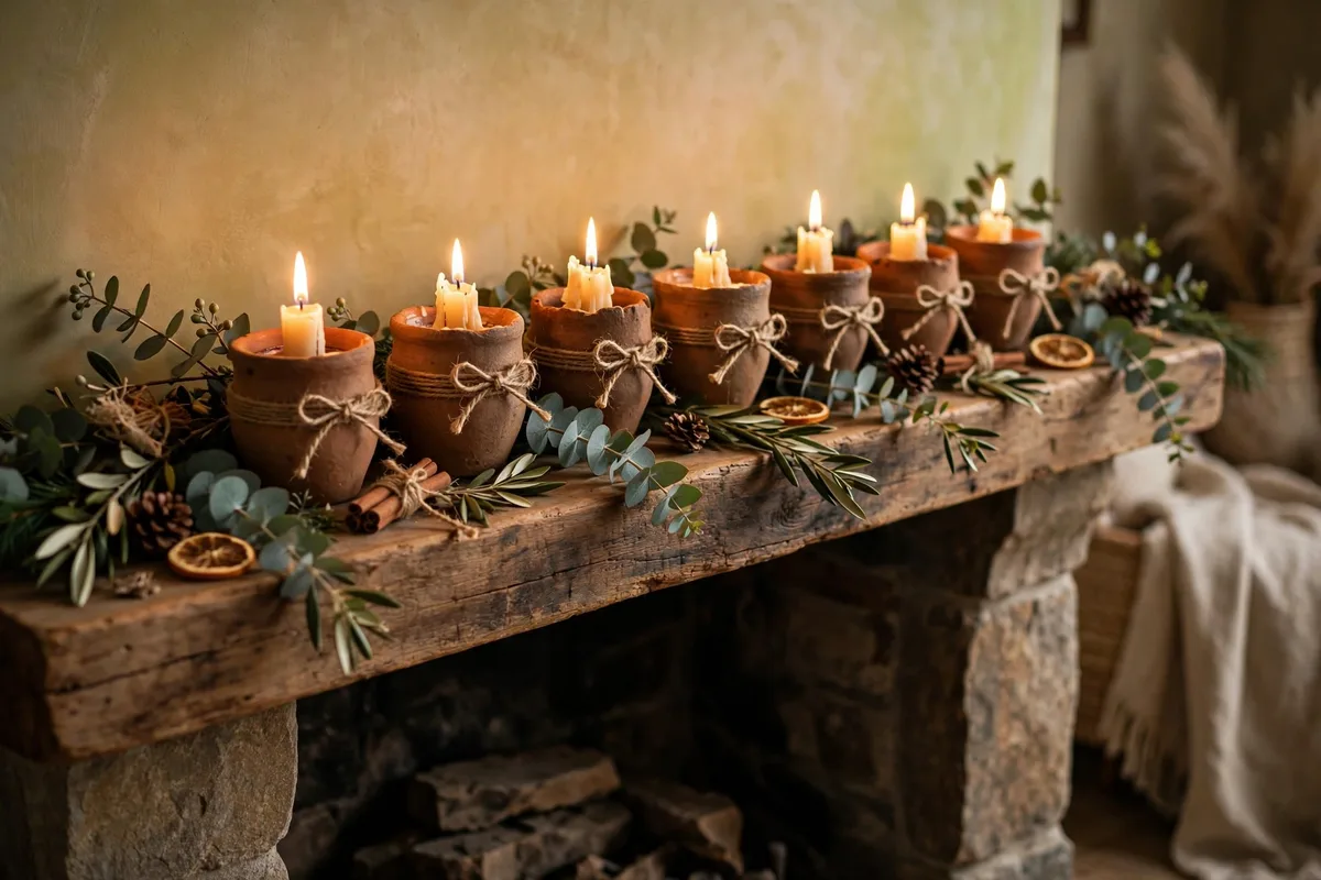 afrohemian christmas decor ideas clay pot candle holders