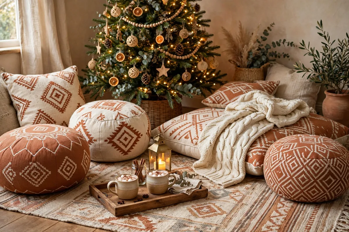 afrohemian christmas decor ideas floor cushions christmas lounge