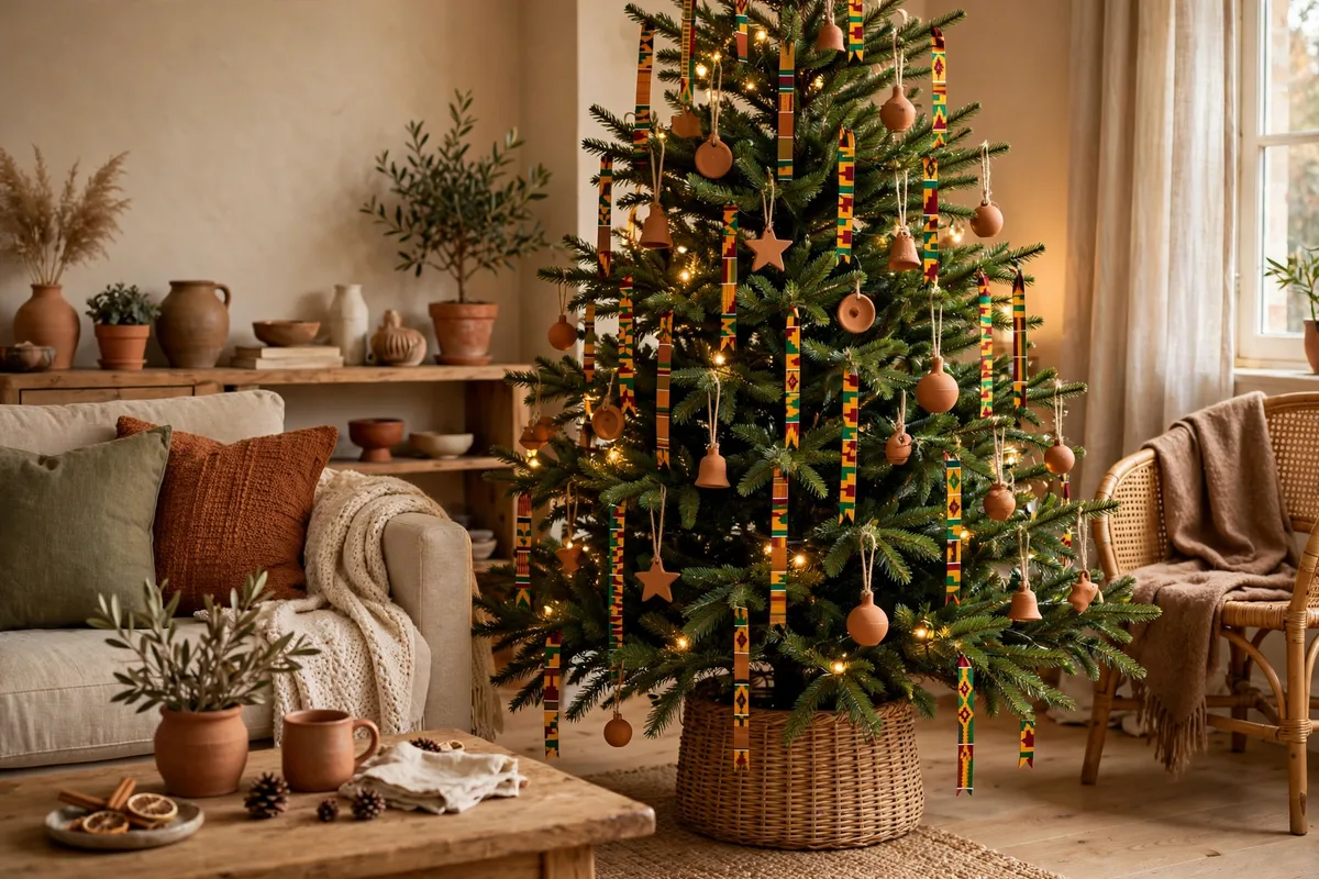 afrohemian christmas decor ideas kente cloth accents