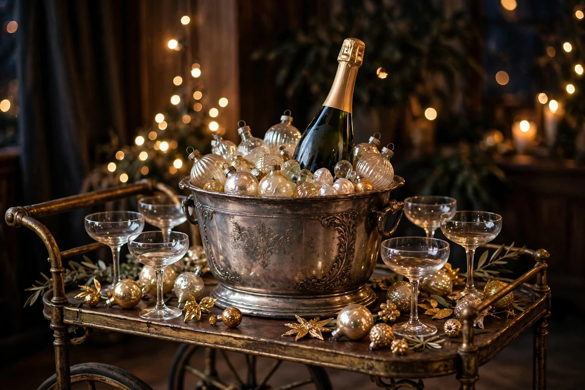 antique bar cart styling ideas champagne ice bucket
