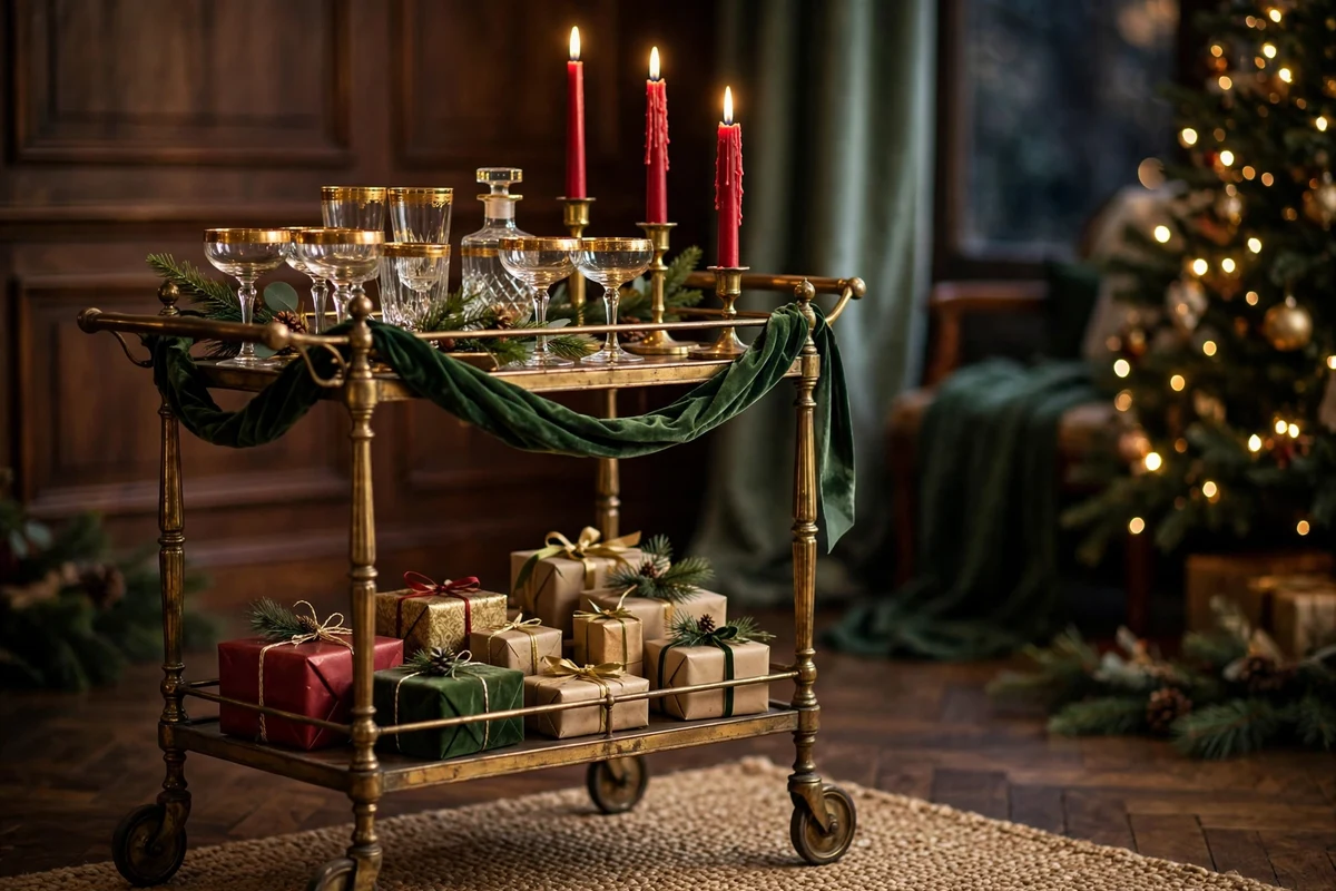 antique bar cart styling ideas christmas color story