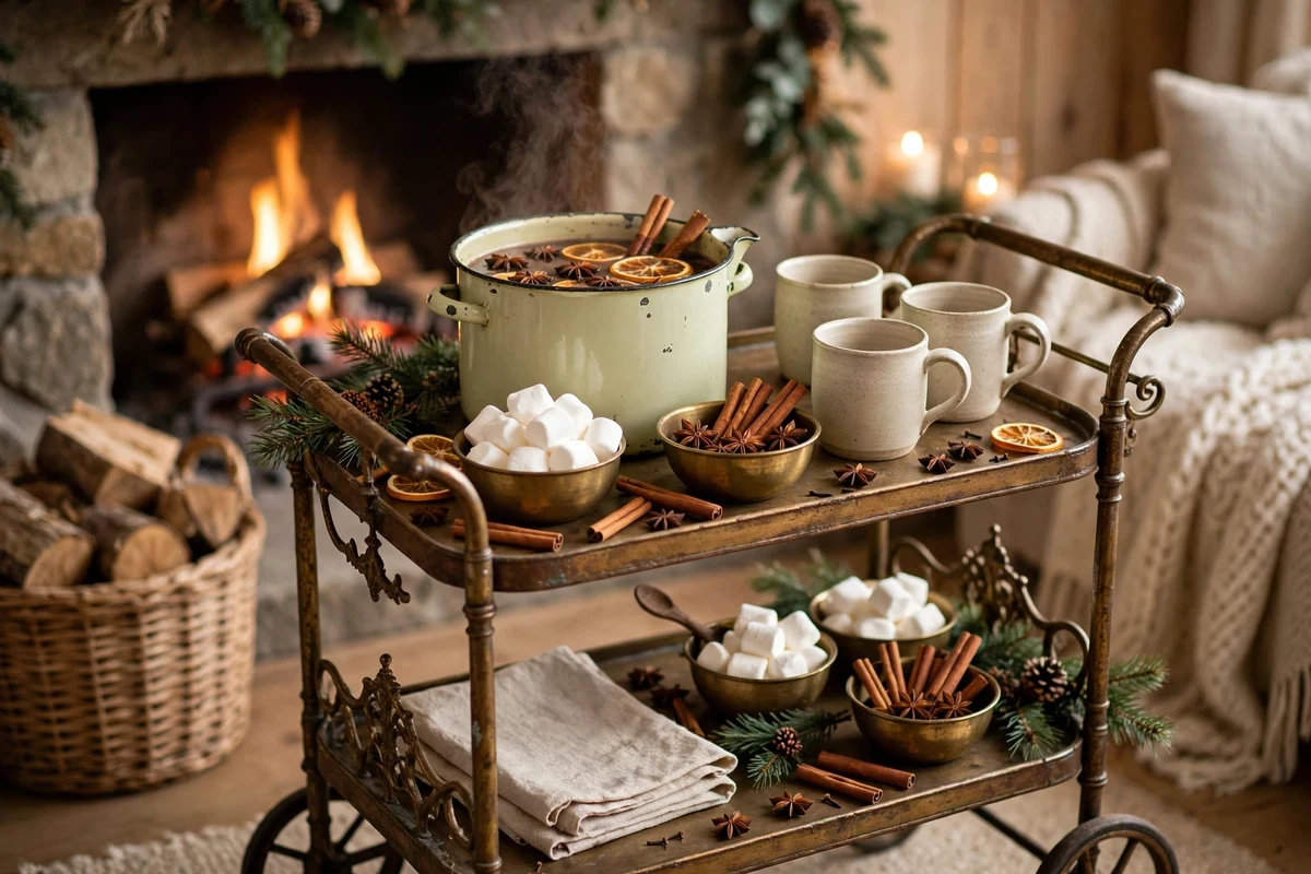antique bar cart styling ideas hot cocoa station