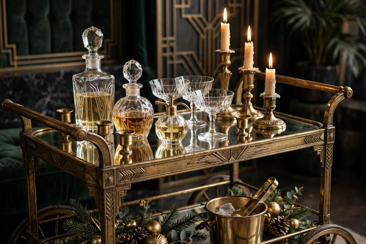 antique bar cart styling ideas mirrored tray glam