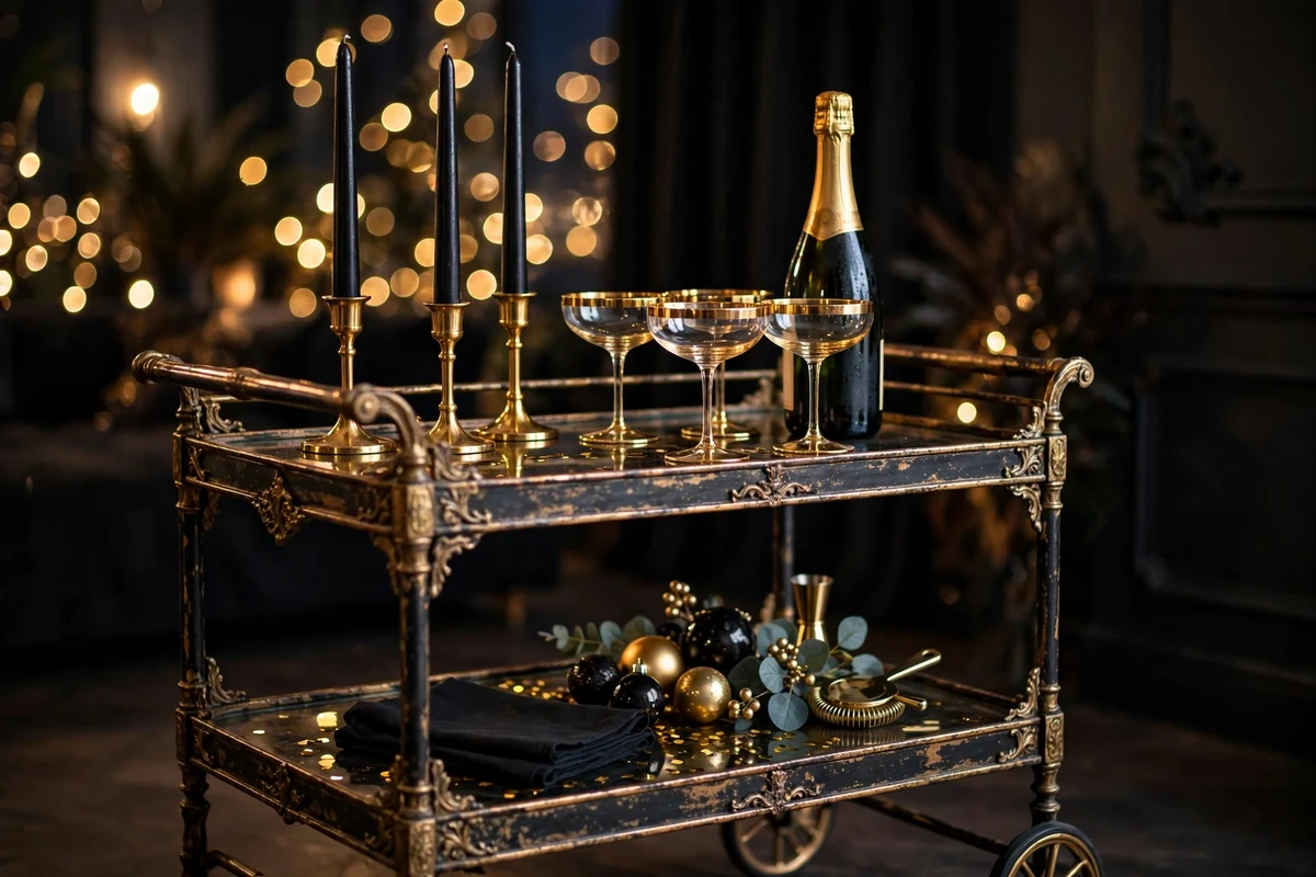 antique bar cart styling ideas new years sparkle