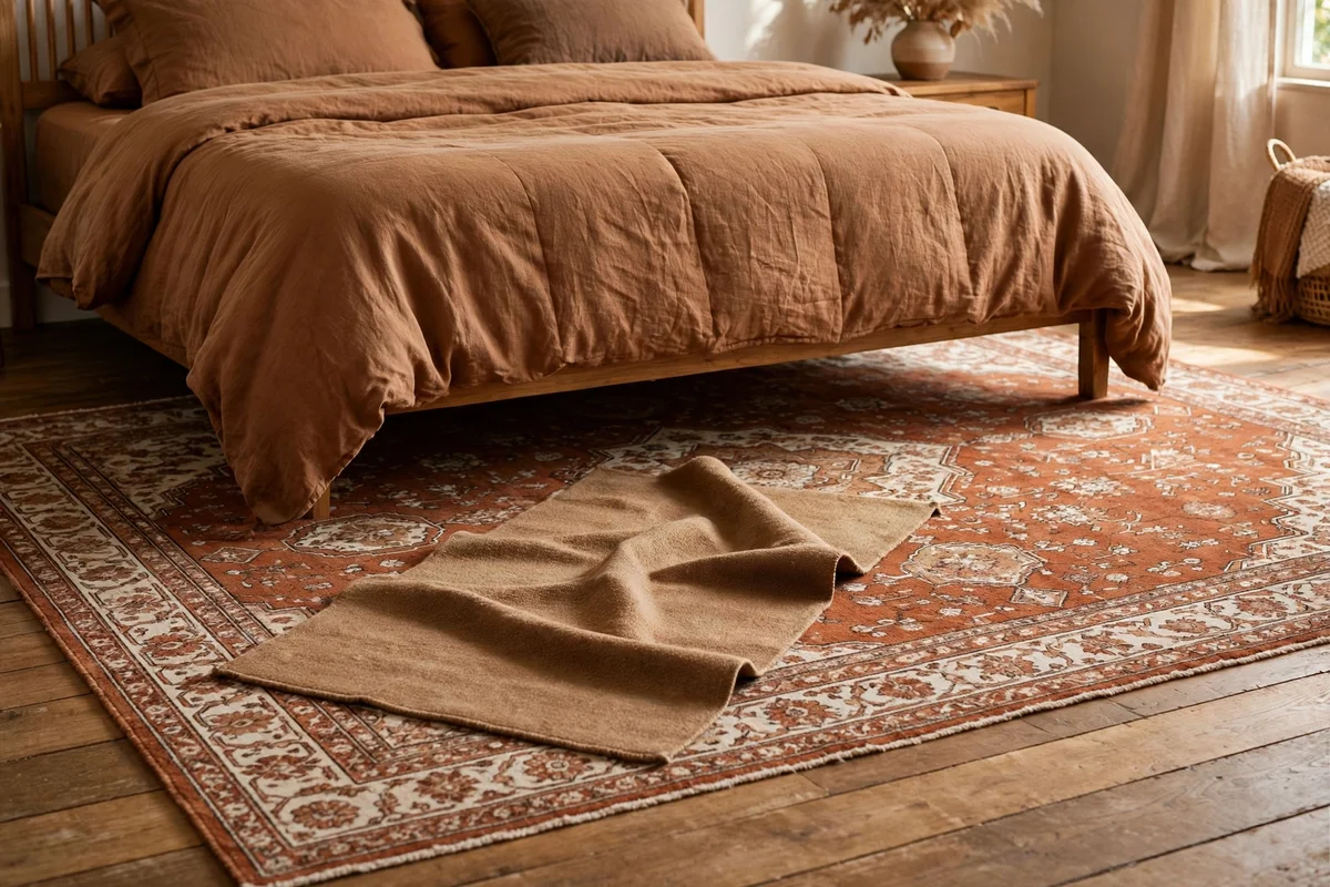 brown bedroom ideas camel throw layered rugs