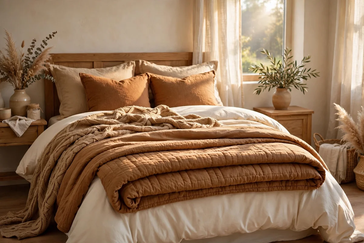 brown bedroom ideas caramel bedding layers