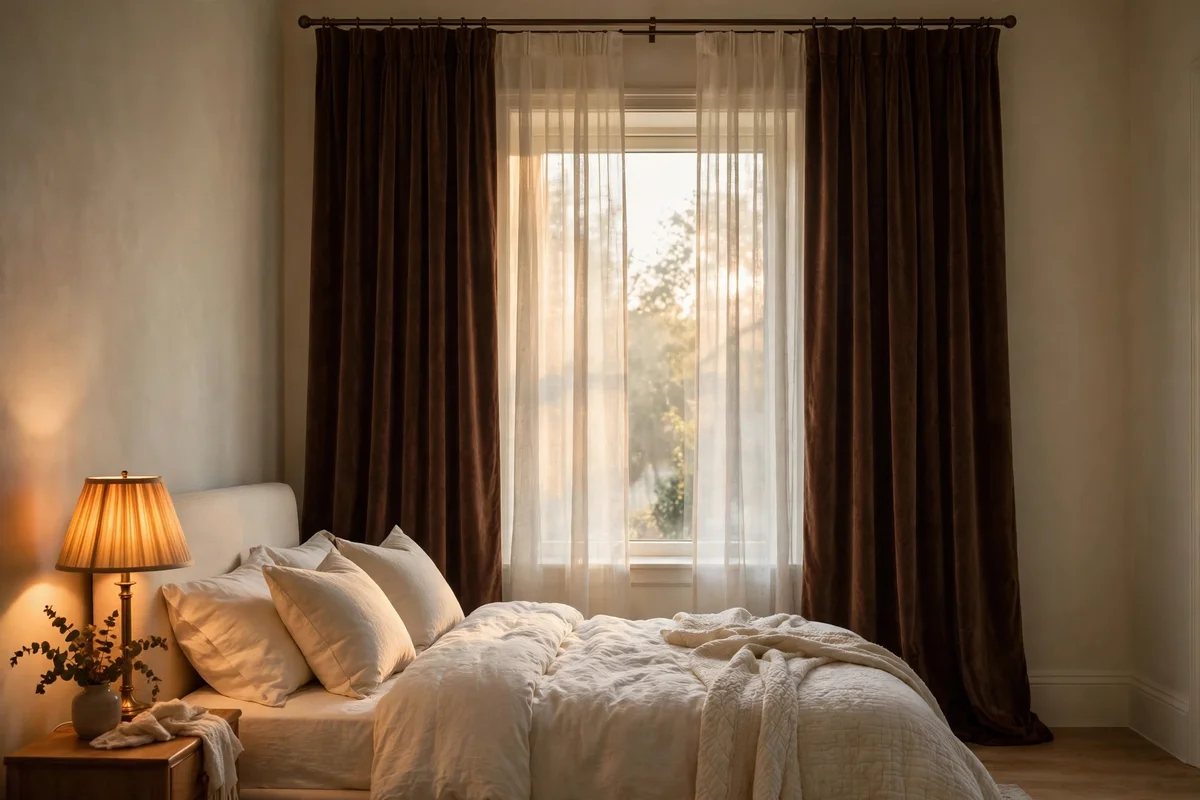 brown bedroom ideas chocolate velvet curtains