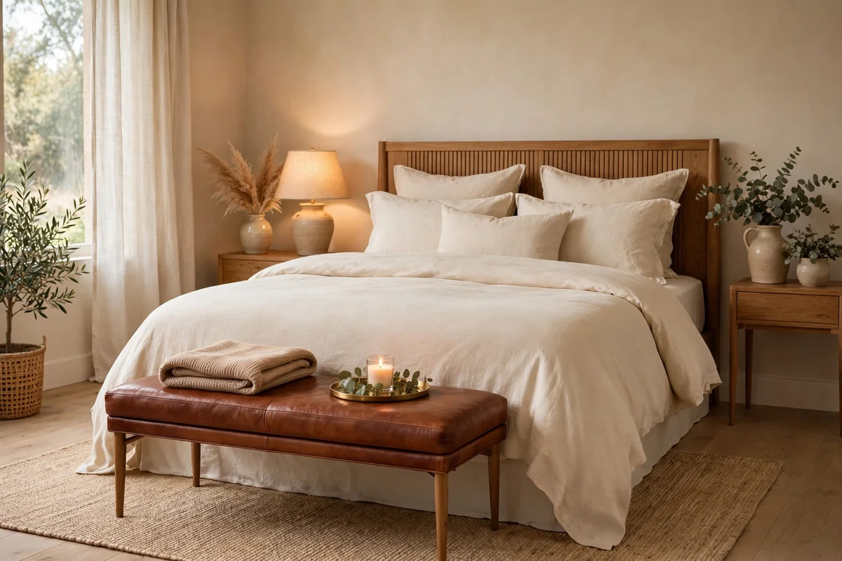 brown bedroom ideas cognac leather bench