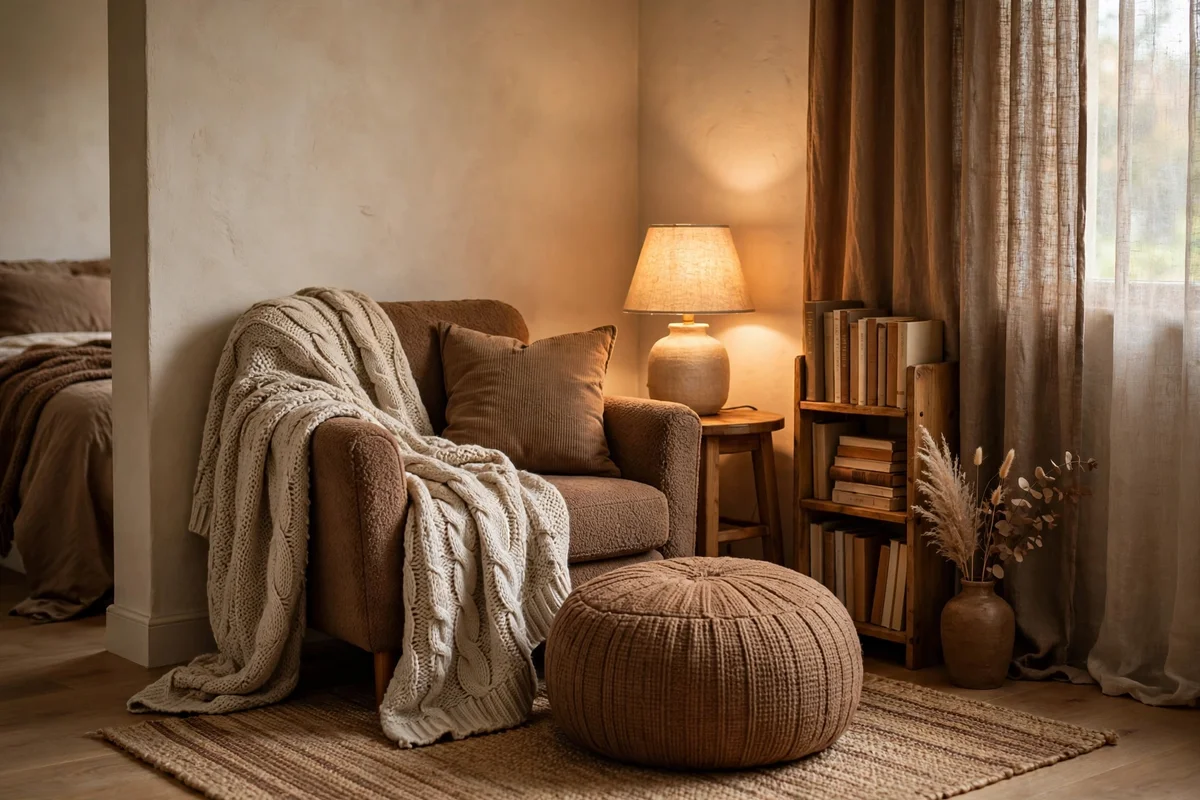 brown bedroom ideas cozy reading nook