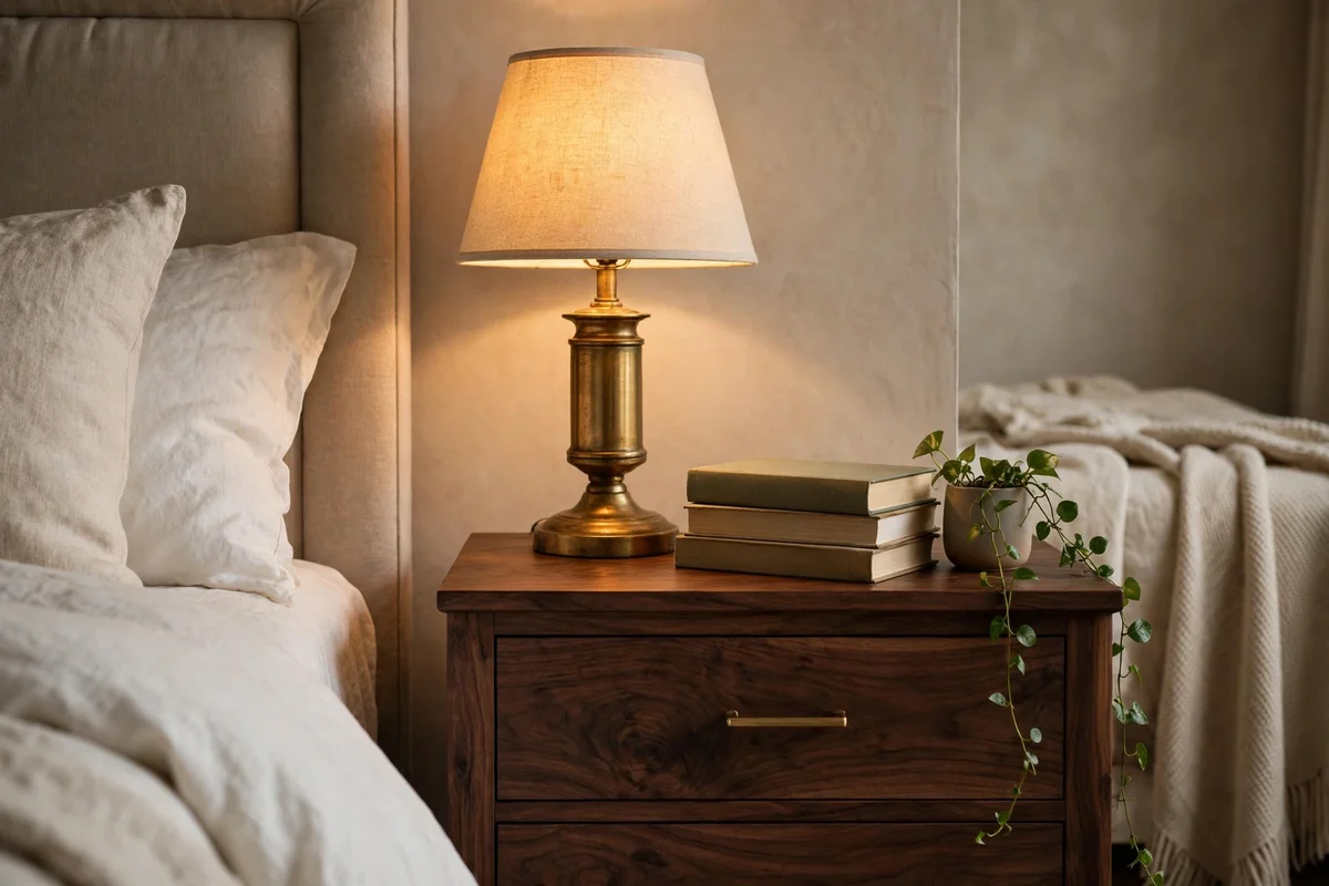 brown bedroom ideas dark wood nightstands