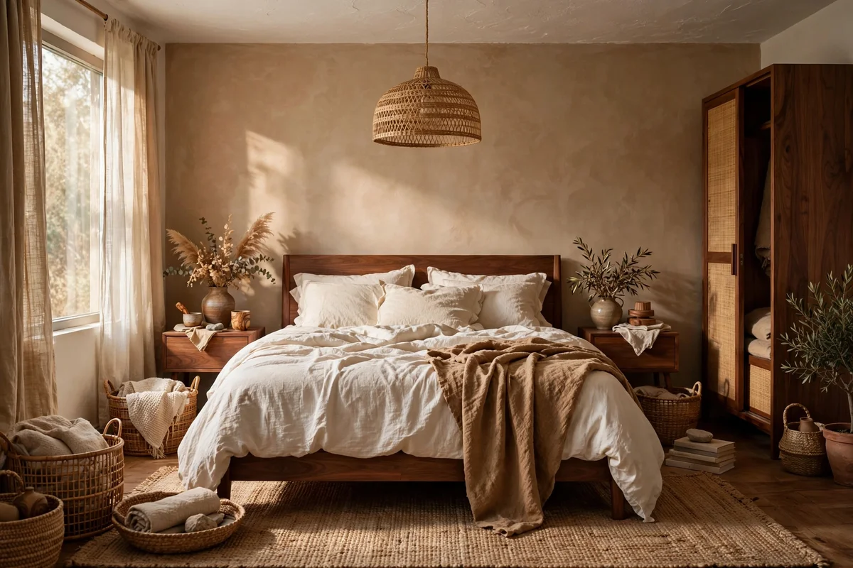 brown bedroom ideas jute rattan accents