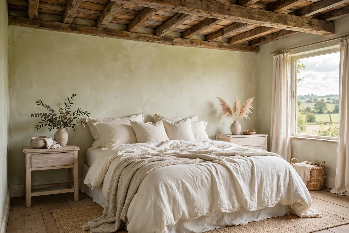 brown bedroom ideas wood beam ceiling