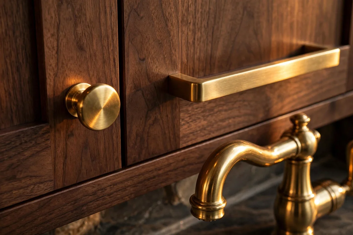 brown kitchen ideas brass accents