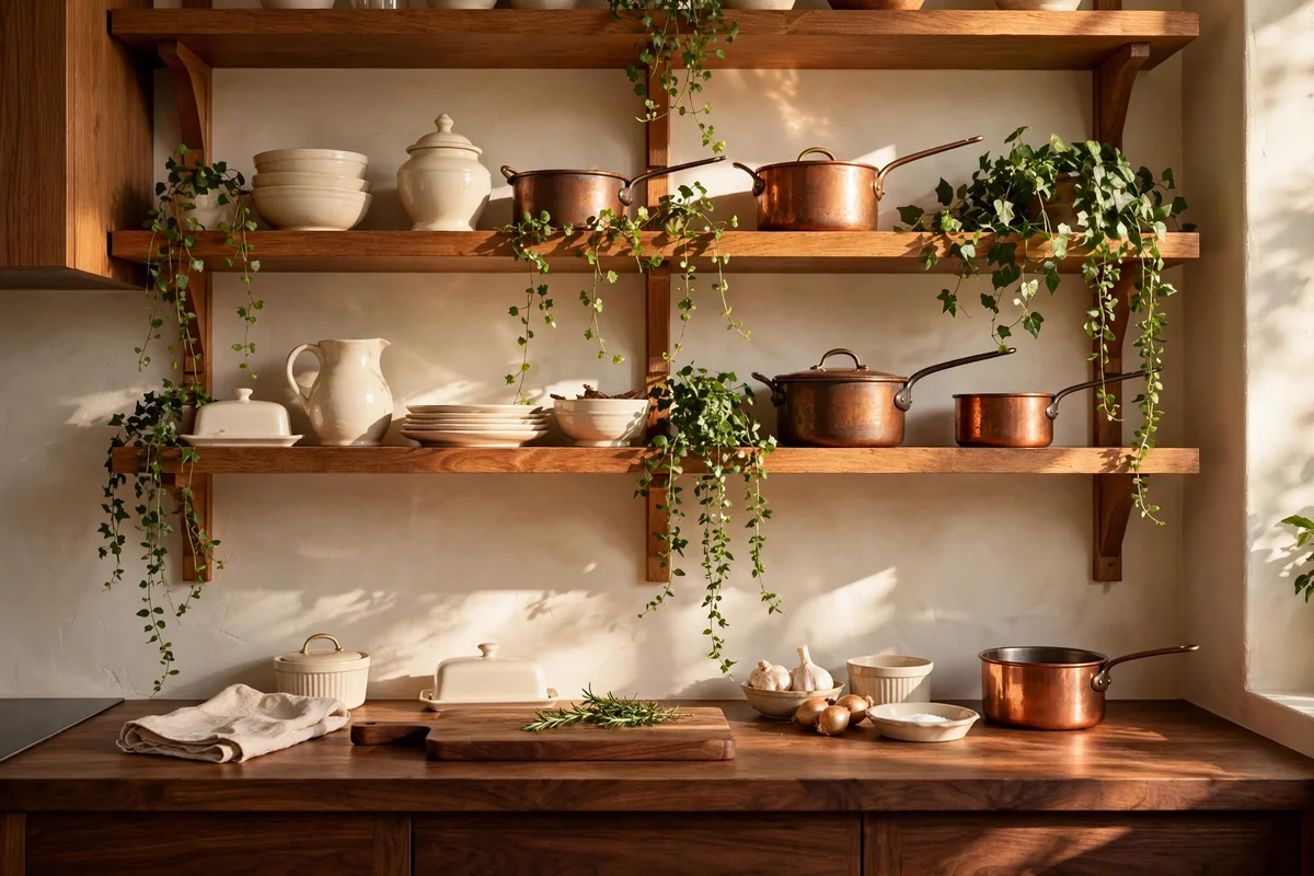 brown kitchen ideas open shelving