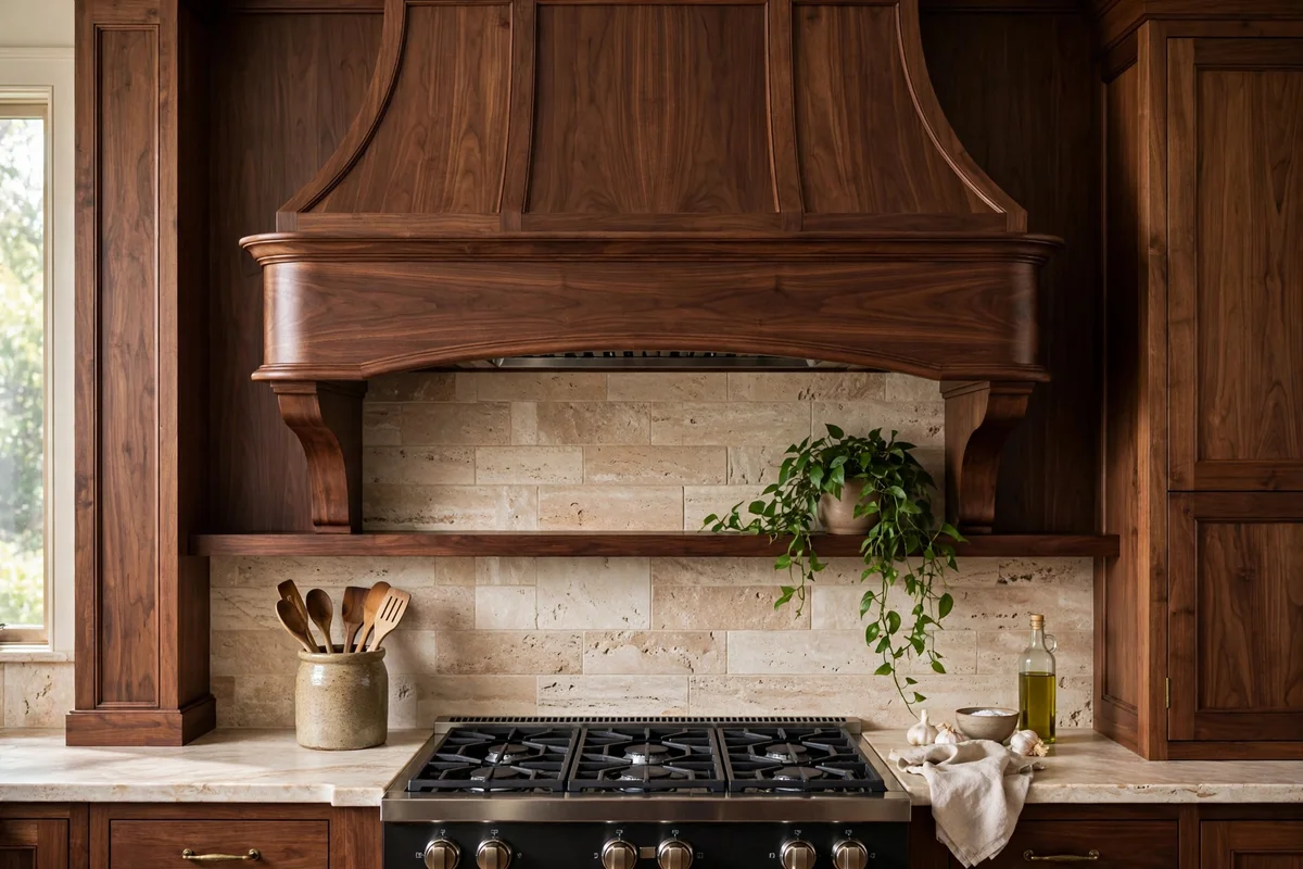 brown kitchen ideas walnut hood