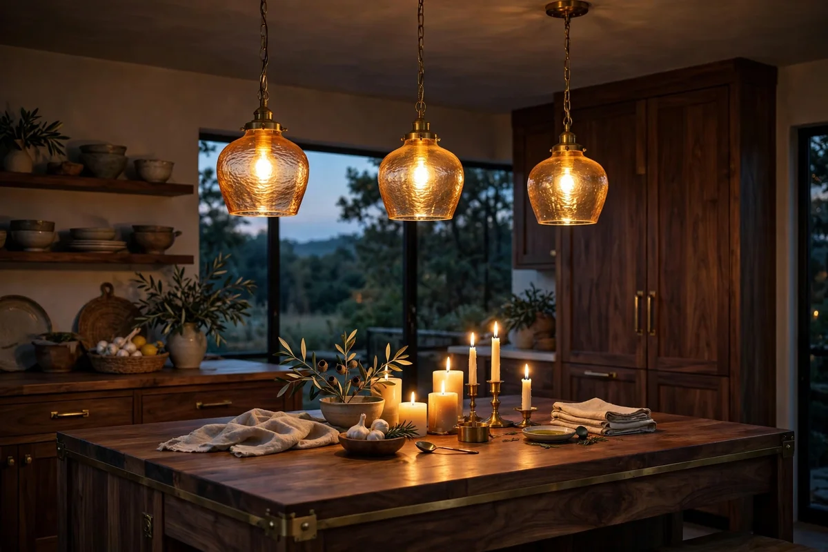 brown kitchen ideas warm lighting