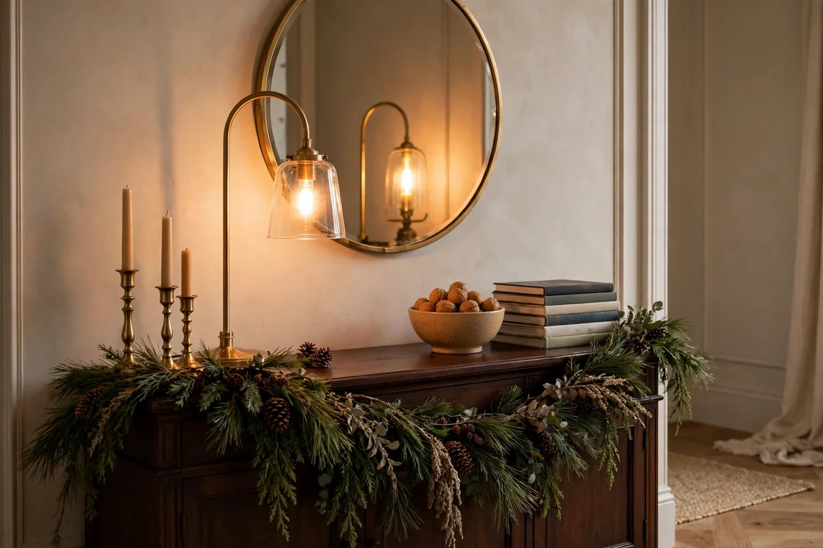candle warmer christmas styling ideas console table layers