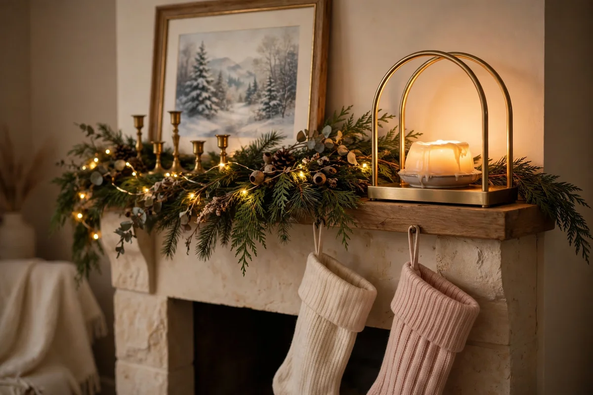 candle warmer christmas styling ideas mantel vignette