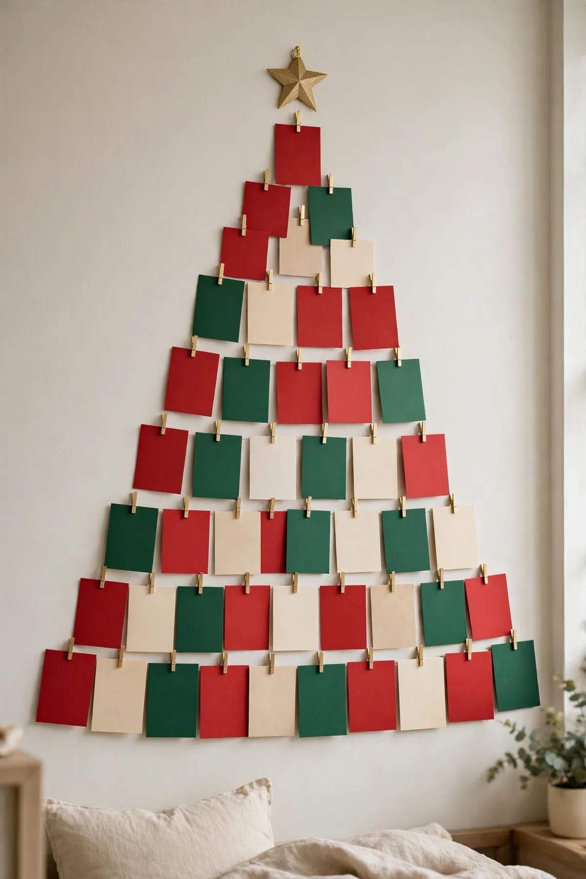 christmas card display ideas clothespin card tree wall