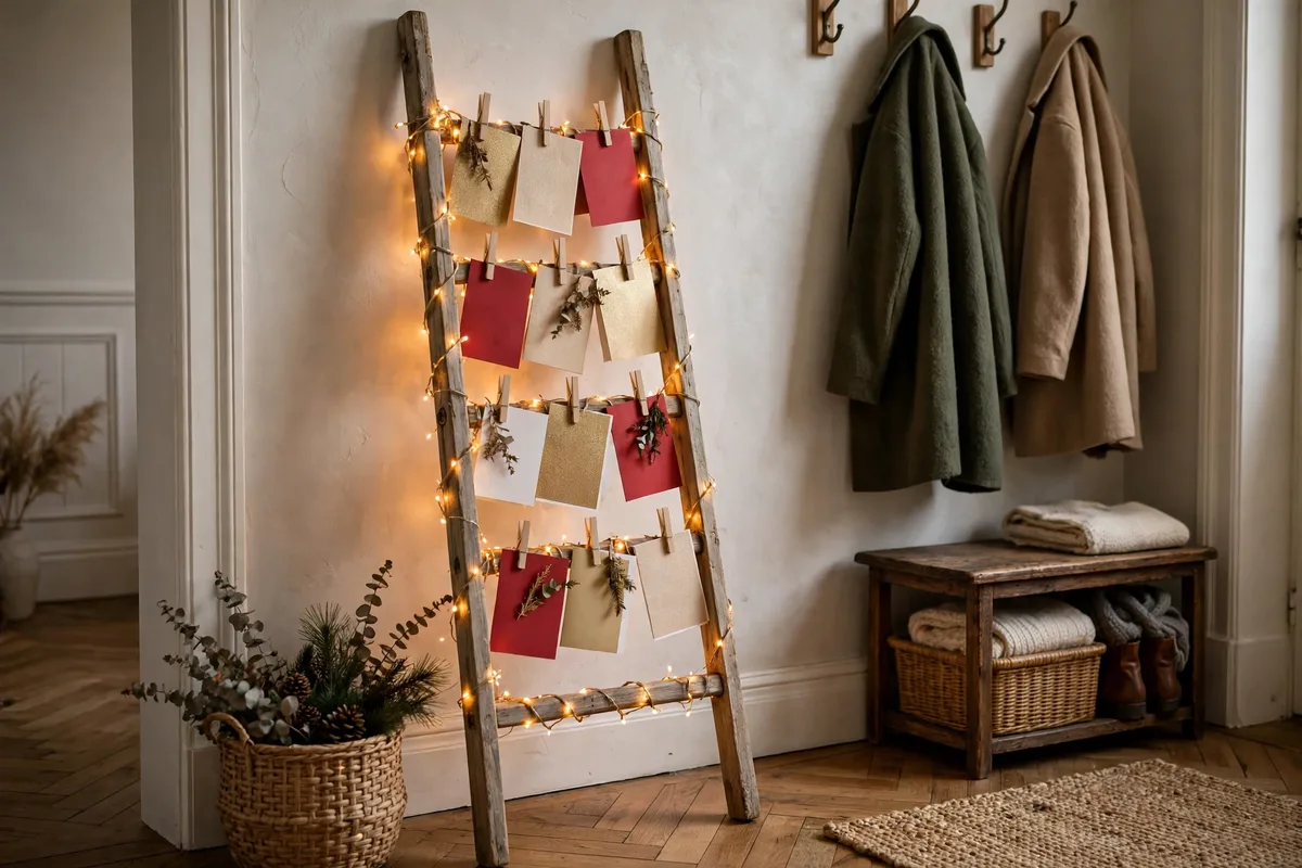 christmas card display ideas ladder card display entryway