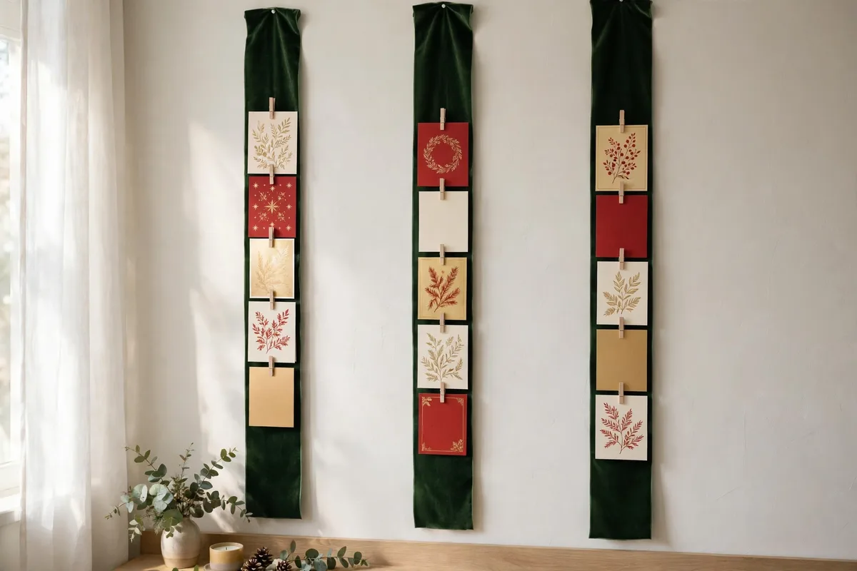 christmas card display ideas ribbon card hanger wall
