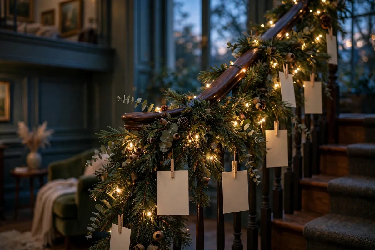christmas card display ideas staircase garland cards