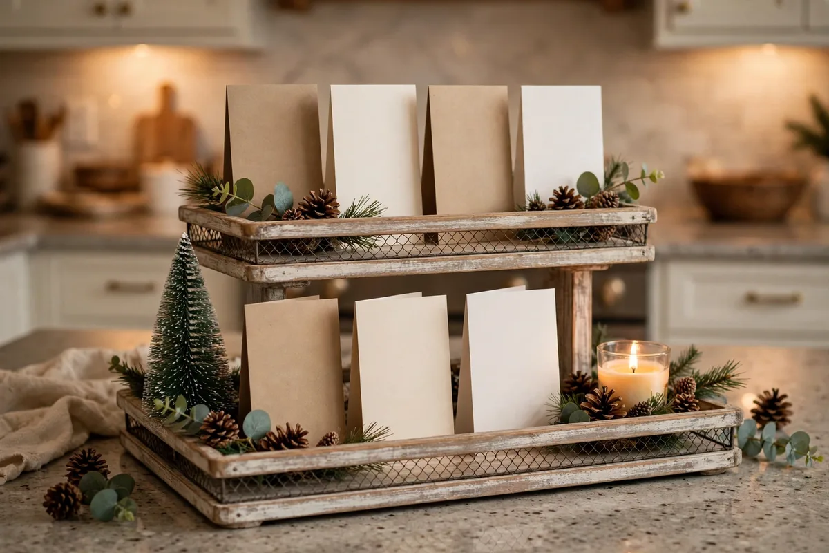 christmas card display ideas tiered tray card station