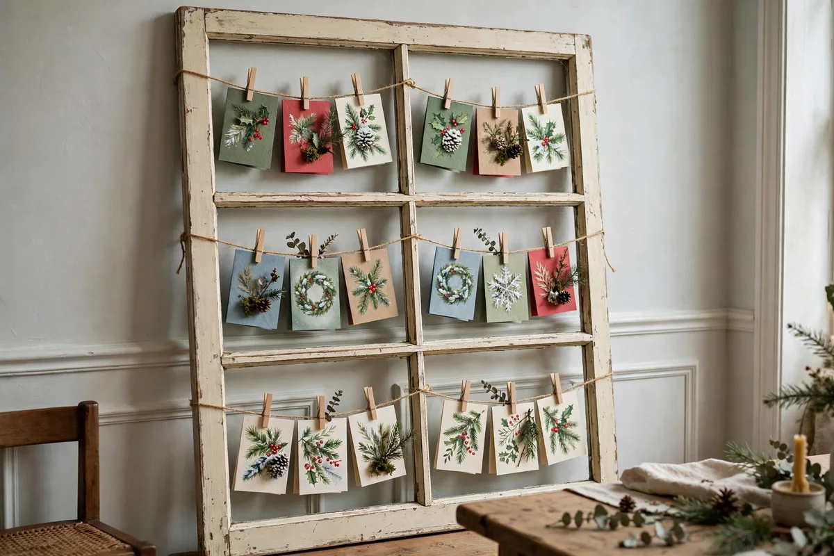 christmas card display ideas vintage window frame display
