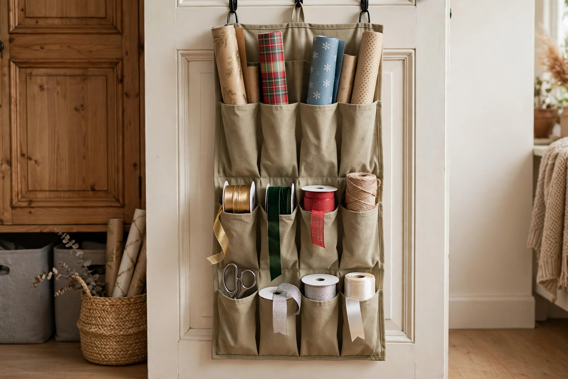 christmas decor storage hacks wrapping paper organizer