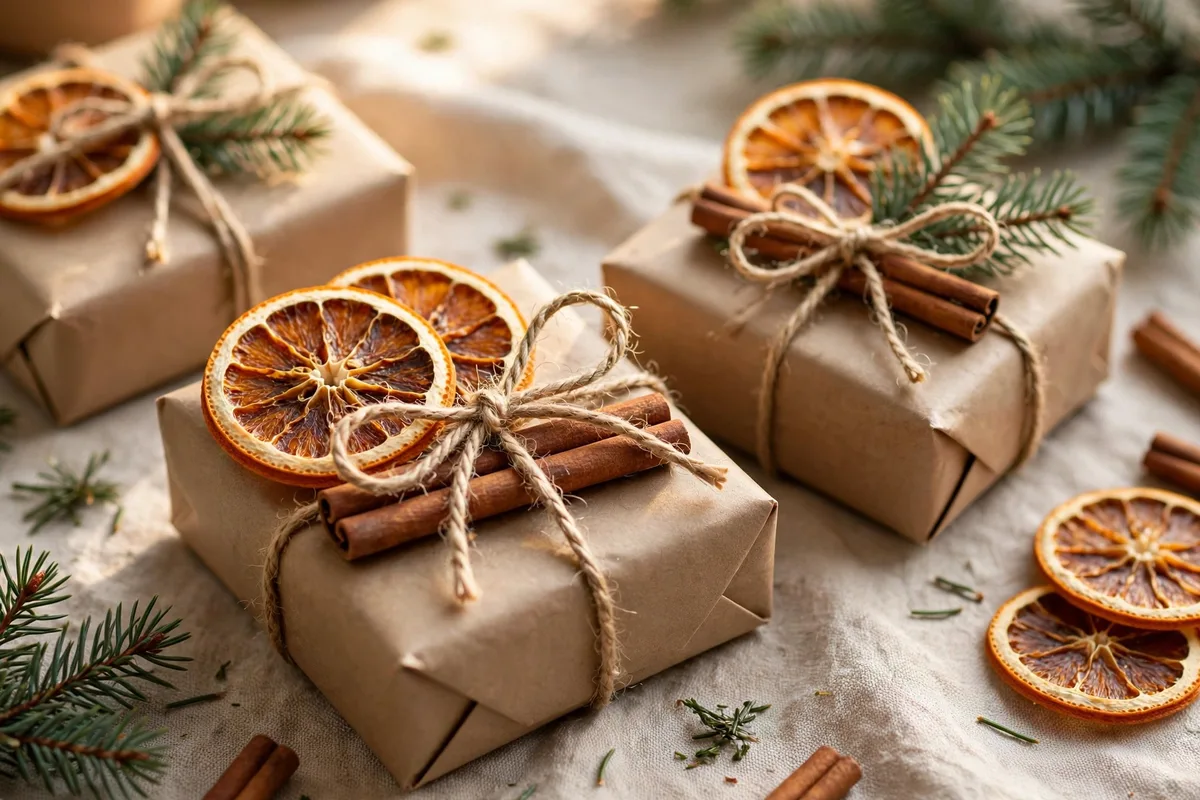christmas gift wrapping ideas dried orange slice toppers