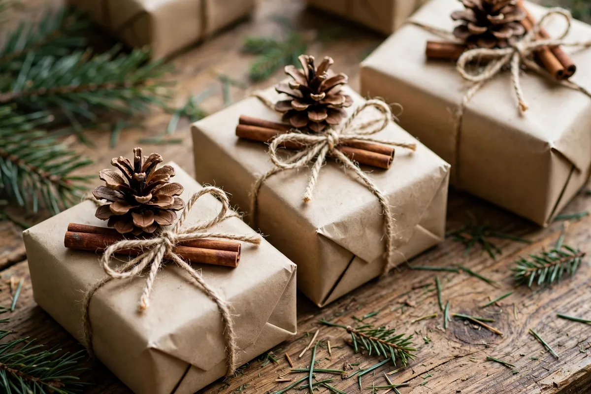 christmas gift wrapping ideas pinecone cinnamon toppers