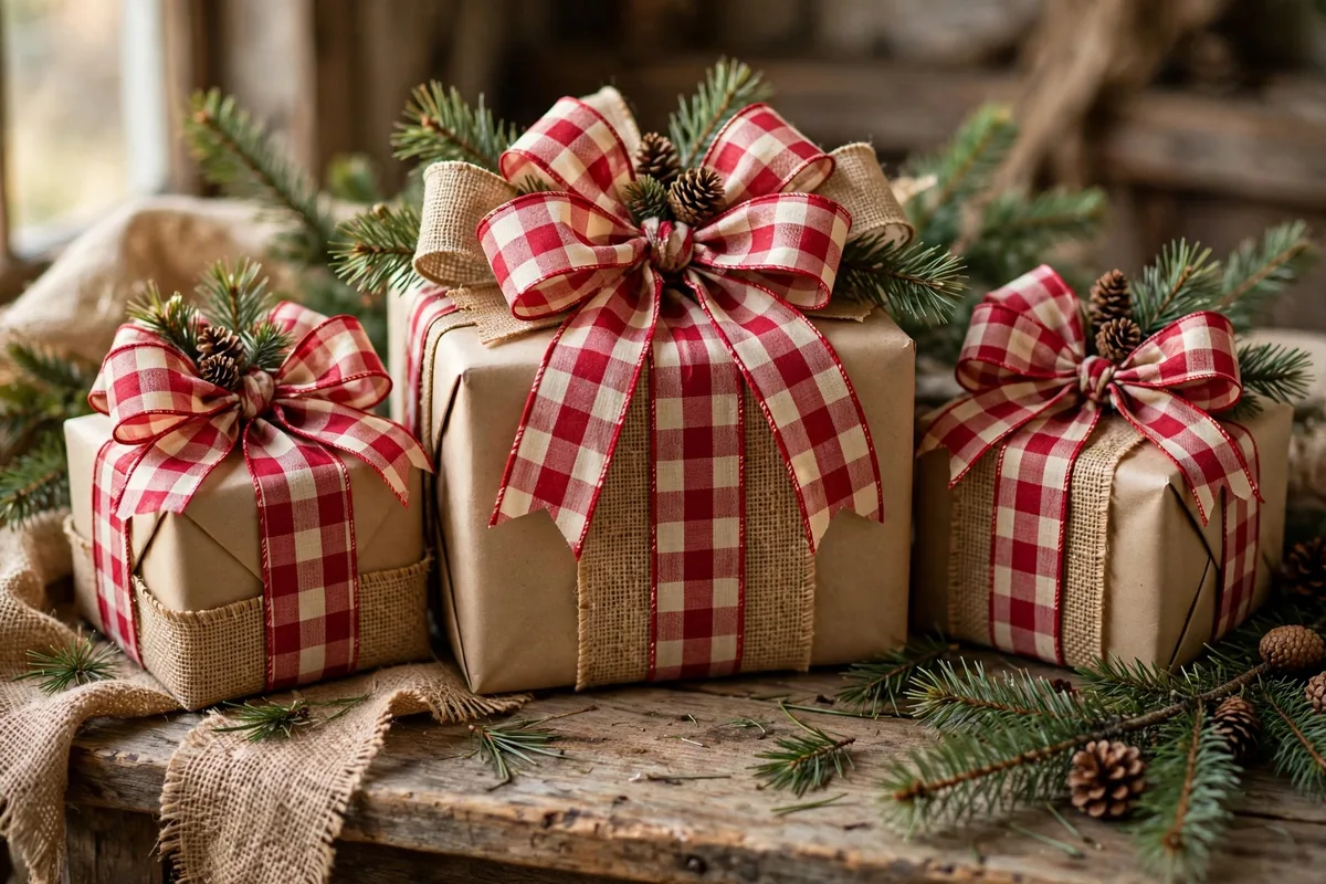 christmas gift wrapping ideas plaid burlap rustic