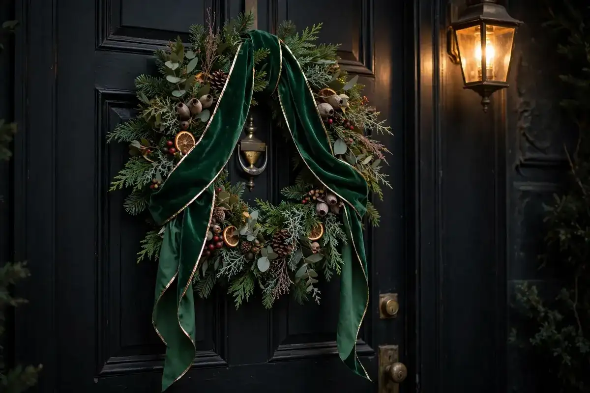 christmas wreath sash bow ideas emerald gold sash