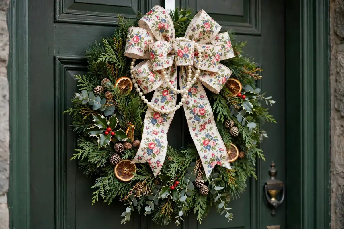 christmas wreath sash bow ideas grandmillennial bow