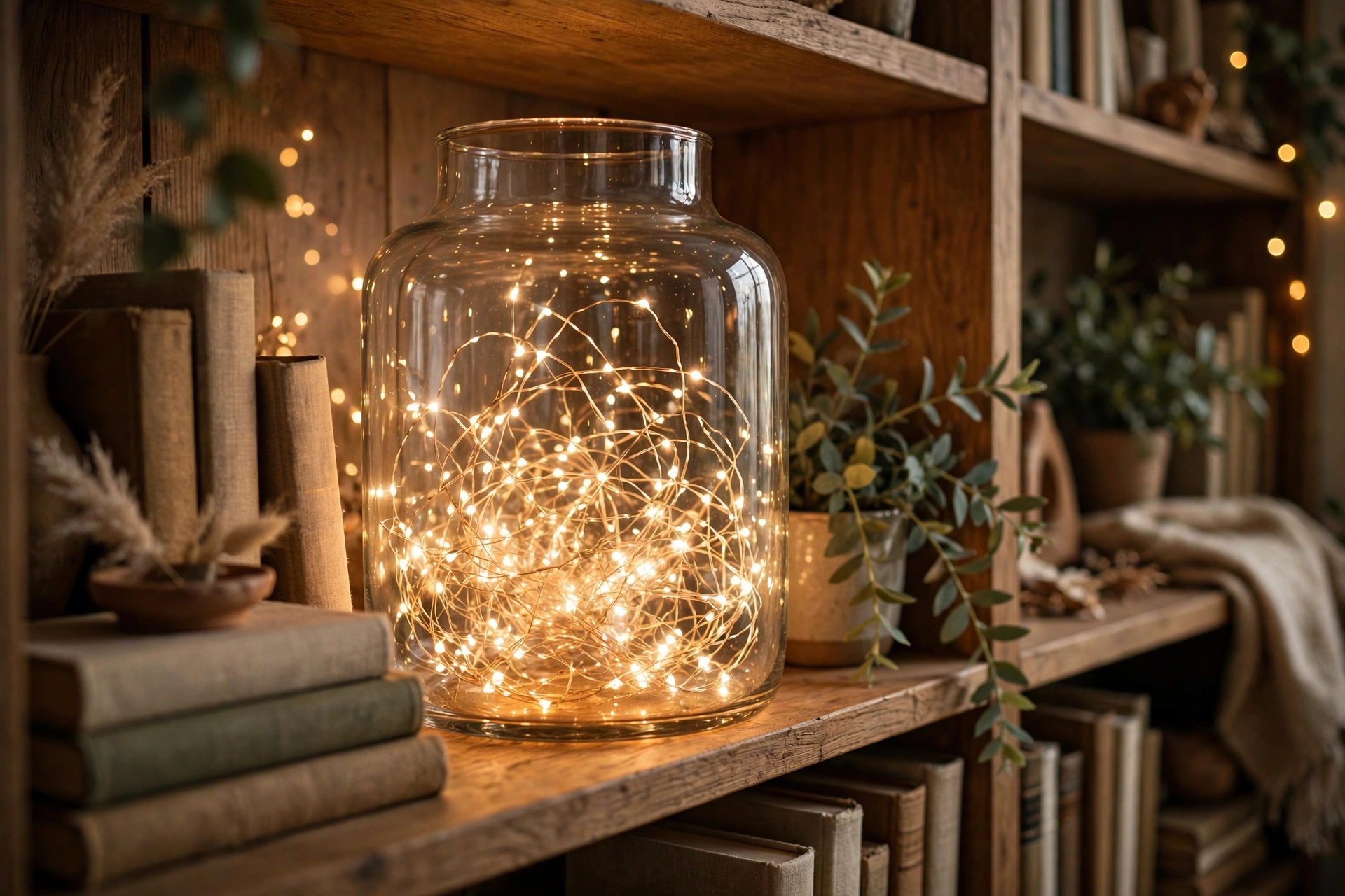 cozy ambient lighting ideas fairy lights glass vase