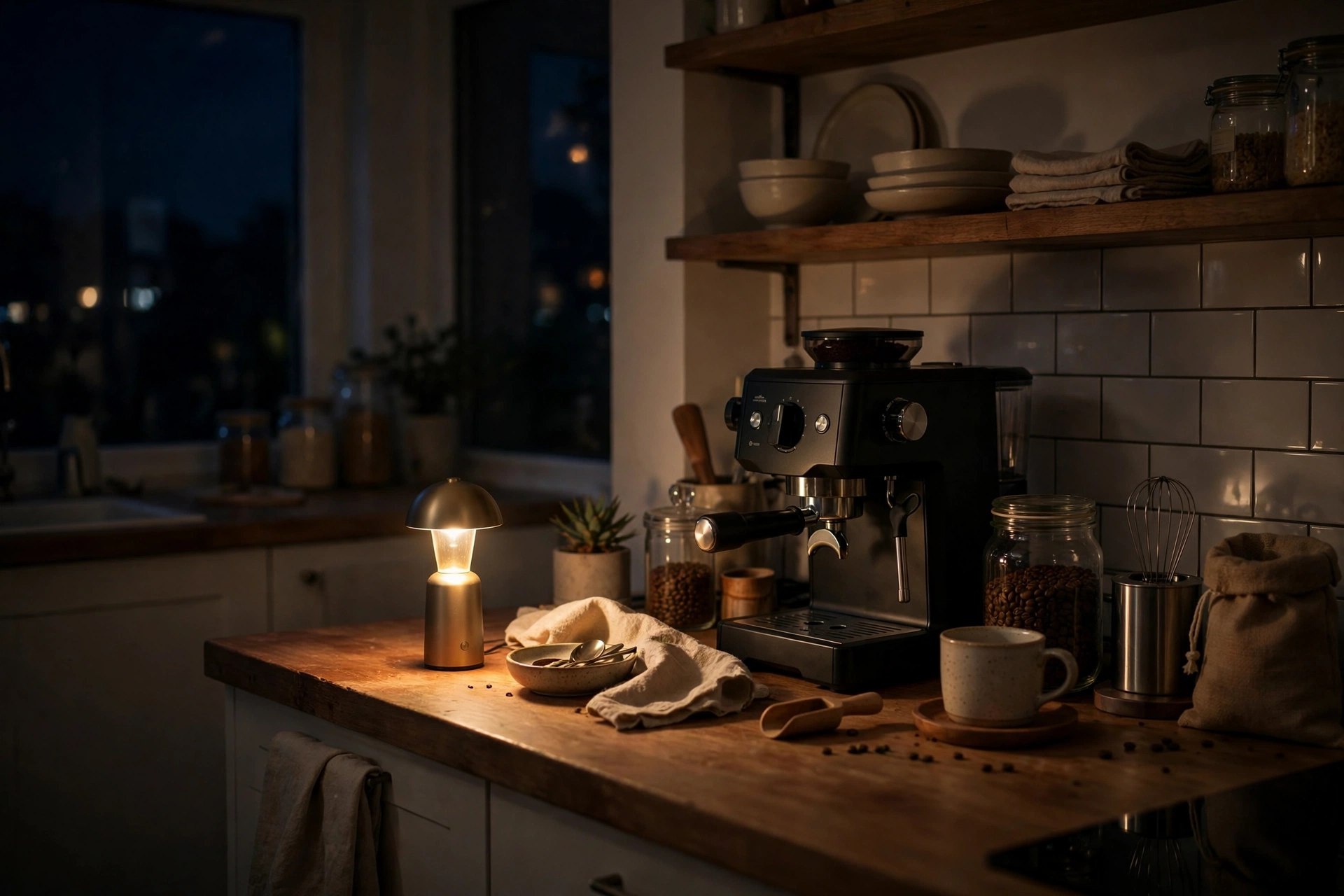cozy ambient lighting ideas kitchen counter mini lamp