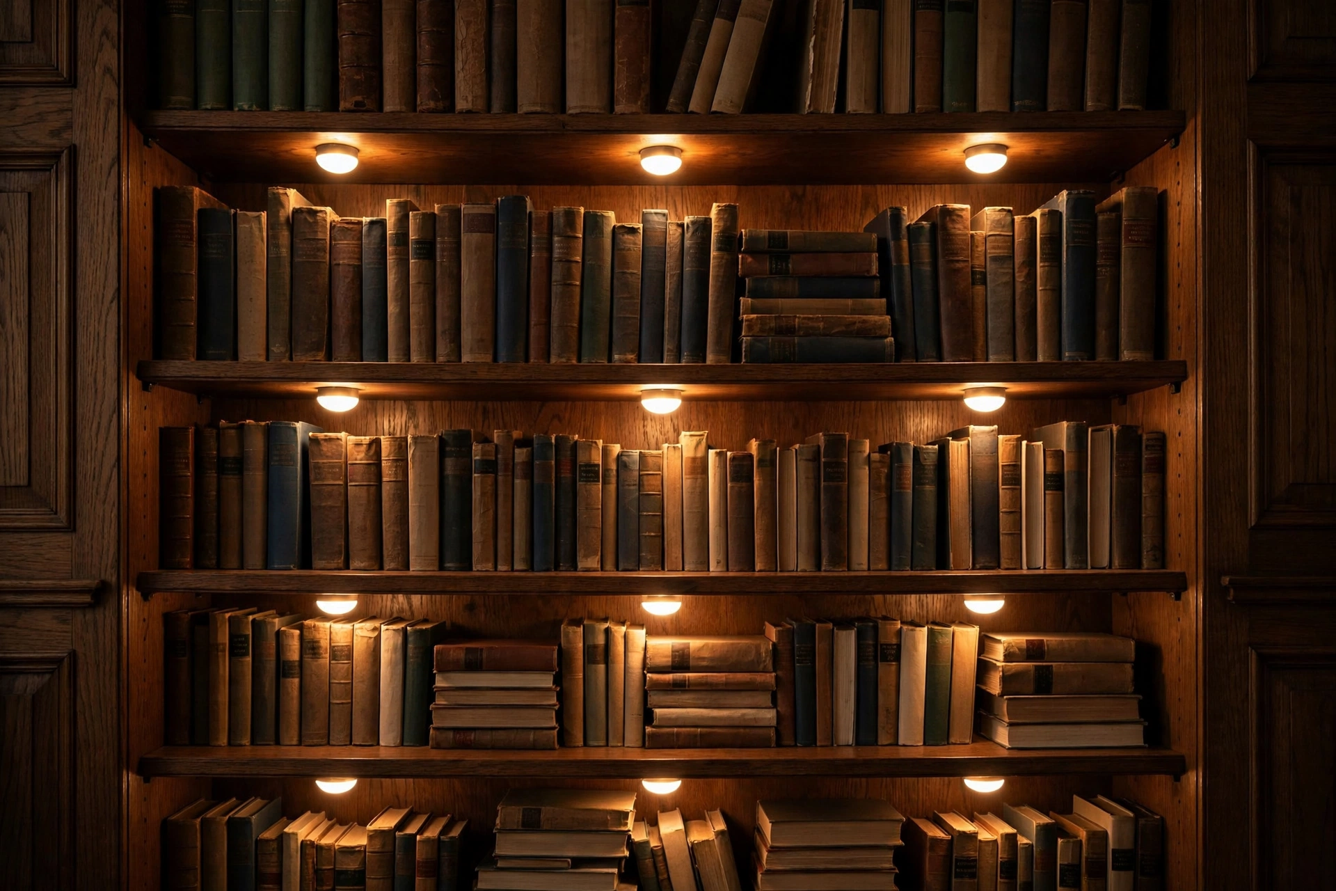 cozy ambient lighting ideas puck lights bookcase