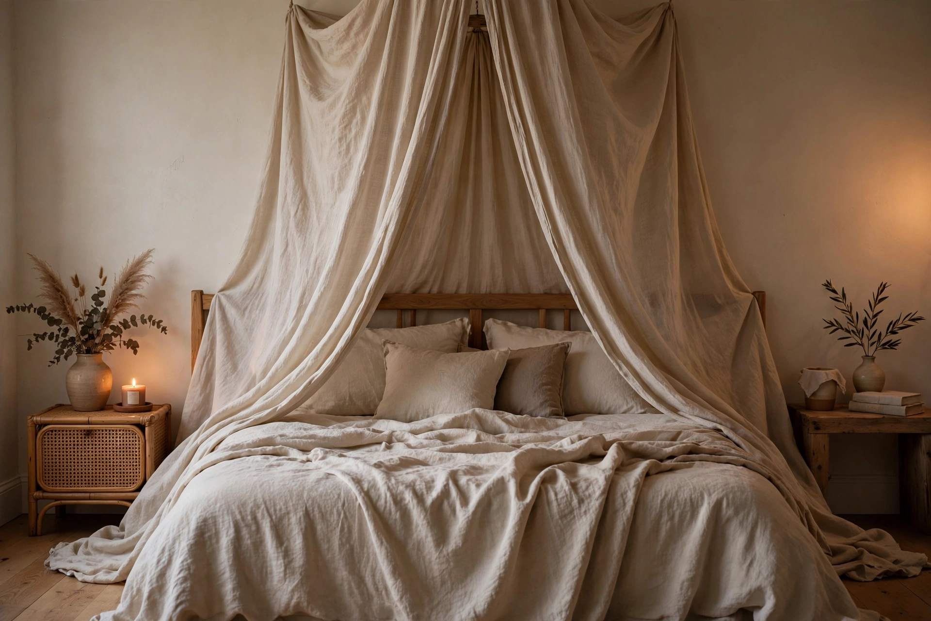 cozy winter bedroom bedding ideas draped canopy bed fabric